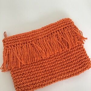 Kitana orange raffia small cosmetics bag